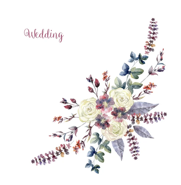 Arte aquarela com buquê de flores frescas para casamento . — Fotografia de Stock
