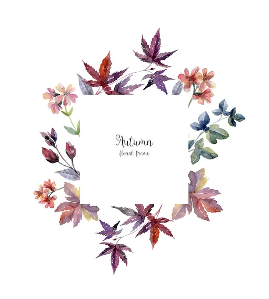 Moldura floral aquarela em cores de outono no branco — Fotografia de Stock