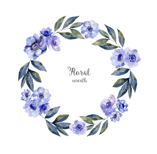 Suluboya çiçek çelenk, daire kare kartı