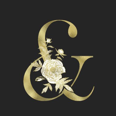 Dekoratif çiçek altın ve işareti. Vektör glitter çizim.