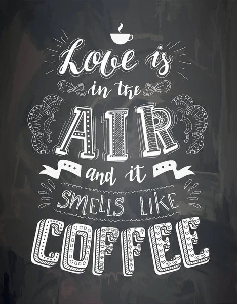 Poster met inscriptie omtrent koffie drinkt. Vectorillustratie. — Stockvector