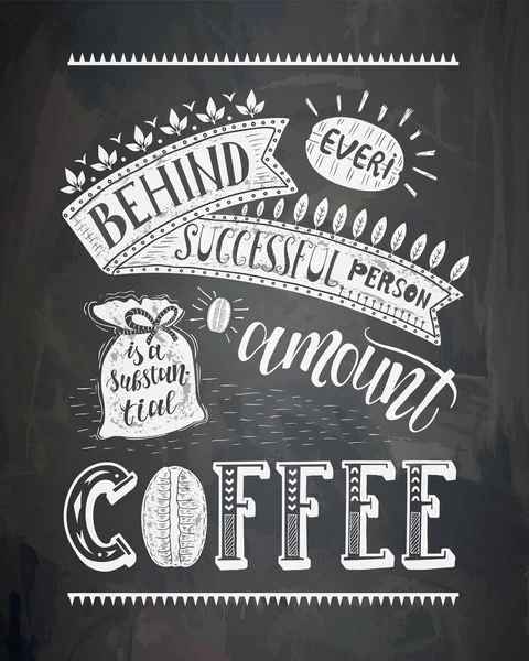 Letras de café vectorial en la pizarra. Póster con inscripción sobre bebidas de café . — Archivo Imágenes Vectoriales