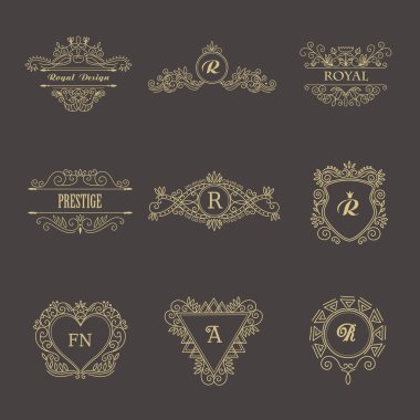 Logo, davet, düğün arka plan için Vintage Floral çerçeveler.