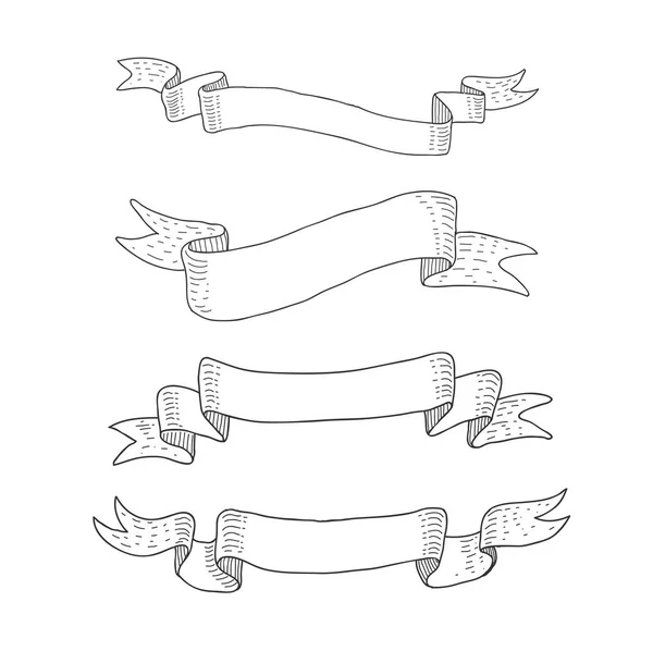 Набір старовинних банерів зі стрічкою. Стиль ескізу . — стоковий вектор