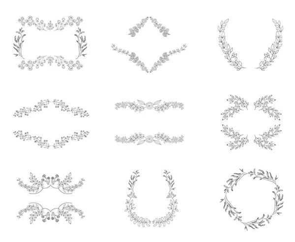 设置花卉框架和花环与植物. — 图库矢量图片