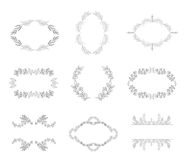 Conjunto de marcos florales y coronas con planta . — Archivo Imágenes Vectoriales