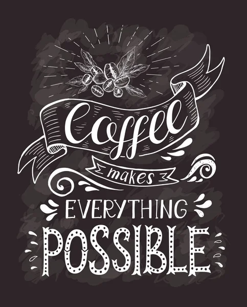 Coffee banner with quote on the chalk board. Coffee makes everything possible . — Stock Vector