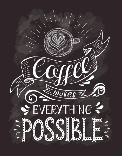 Banner de café con cotización en la pizarra de tiza. El café hace todo posible  . — Archivo Imágenes Vectoriales