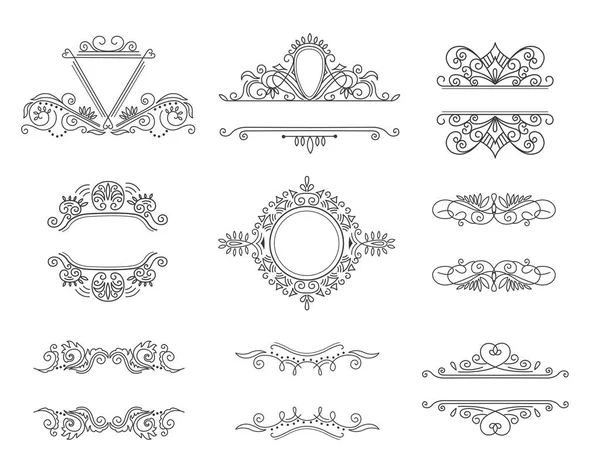 Set Line monogrammen. Vintage bloemen Frames — Stockvector