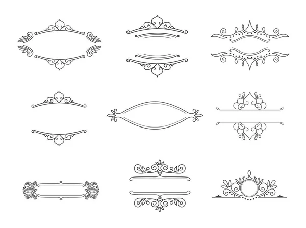 Ensemble de monogrammes de ligne. Cadres floraux vintage — Image vectorielle