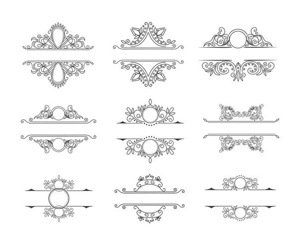 Set of Line Monograms. Vintage Floral Frames — Stock Vector