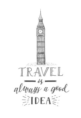 Turizm afiş alıntı yazı el ile. Elle çizilmiş kroki, Big ben.