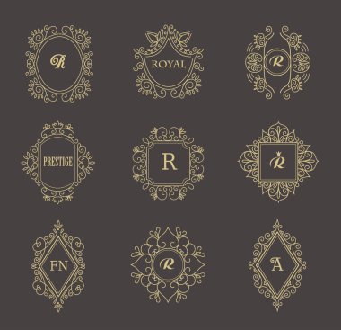 Logo, davet, düğün arka plan için Vintage Floral çerçeveler.