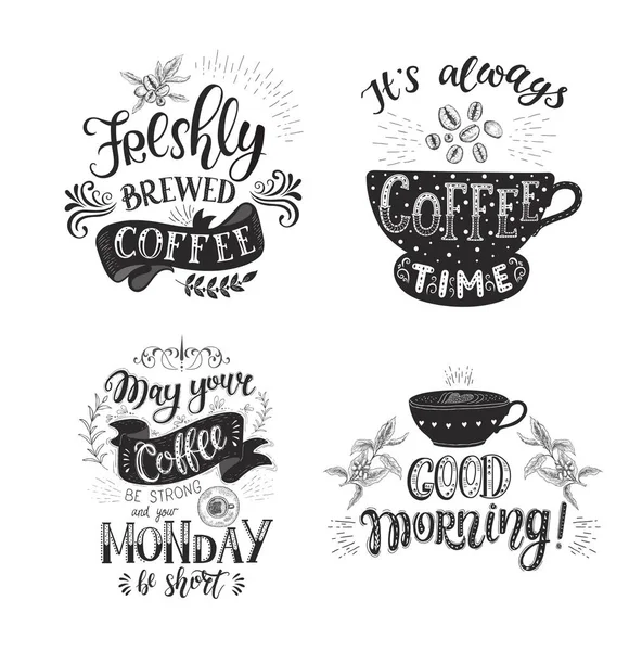 Conjunto de citas de café. Letras dibujadas a mano vectoriales  . — Vector de stock