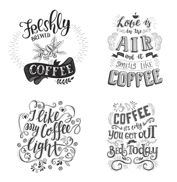 Conjunto de citas de café. Letras dibujadas a mano vectoriales  . — Vector de stock