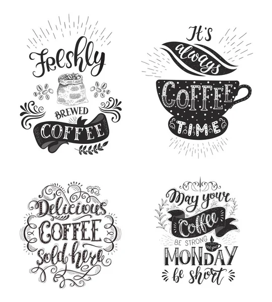 Set of Coffee quotes . Vector hand-drawn lettering . — Stock Vector