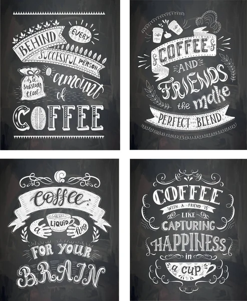 Ensemble de citations de café sur le tableau. Lettrage vectoriel dessiné à la main  . — Image vectorielle