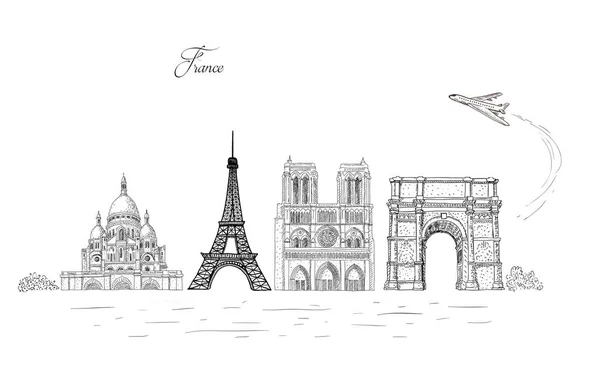 City travel landmarks, tourist attraction in various places of France. — Stock Vector