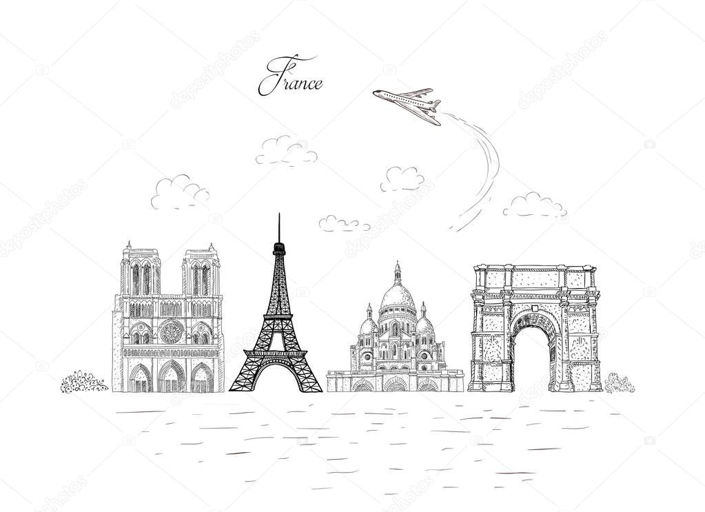 City travel landmarks, tourist attraction in various places of France.