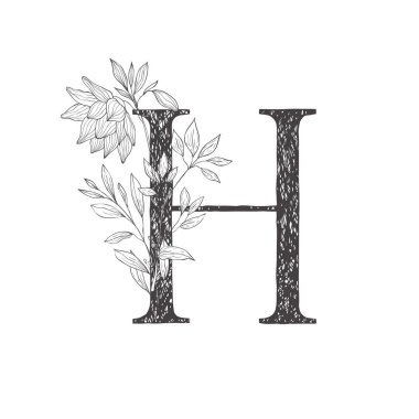 Çiçek botanik alfabesi. Bitki ve çiçekli mektup.