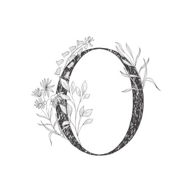 Çiçek botanik alfabesi. Bitki ve çiçekli mektup.