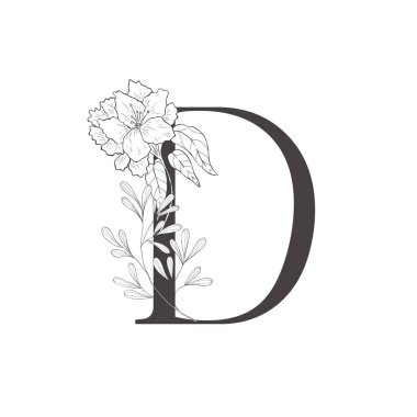 Çiçek botanik alfabesi. Bitki ve çiçekli mektup.