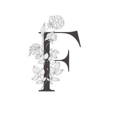 Çiçek botanik alfabesi. Bitki ve çiçekli mektup.