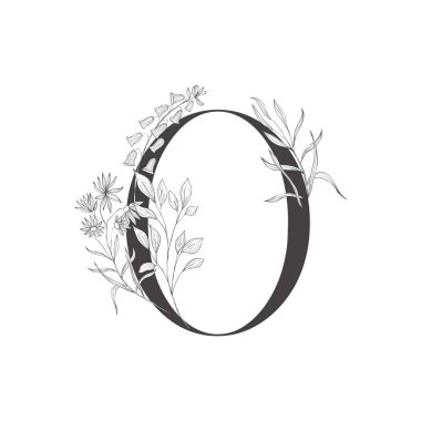 Çiçek botanik alfabesi. Bitki ve çiçekli mektup.