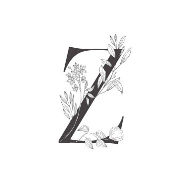 Çiçek botanik alfabesi. Bitki ve çiçekli mektup.