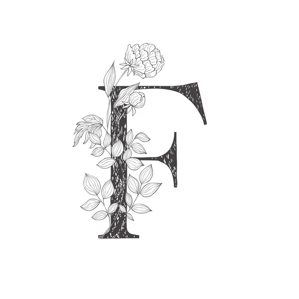 Alfabeto botánico floral. Carta con plantas y flores . — Vector de stock