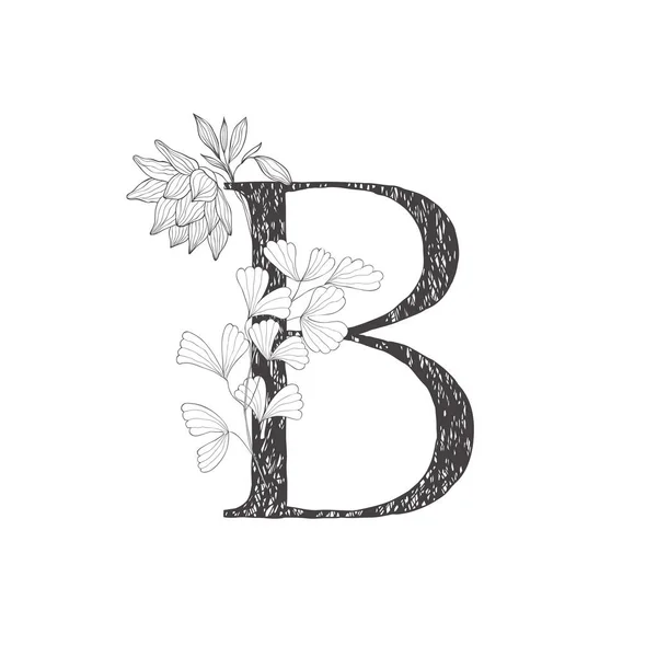 Blütenbotanisches Alphabet. Brief mit Pflanzen und Blumen. — Stockvektor