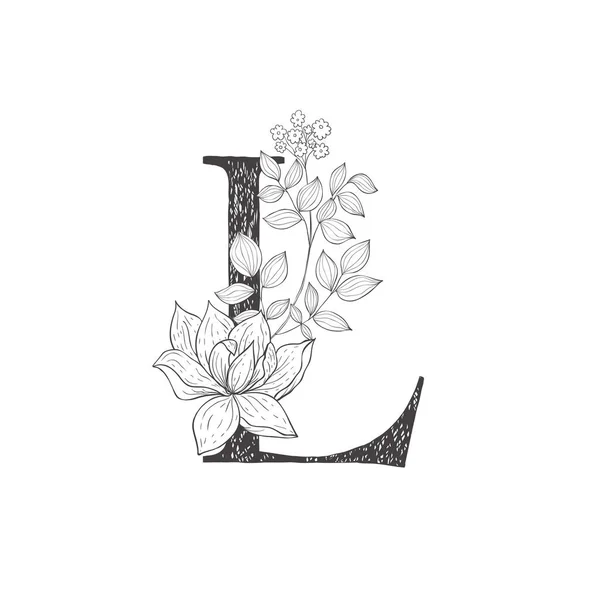 花卉植物字母表。与植物和鲜花的信. — 图库矢量图片