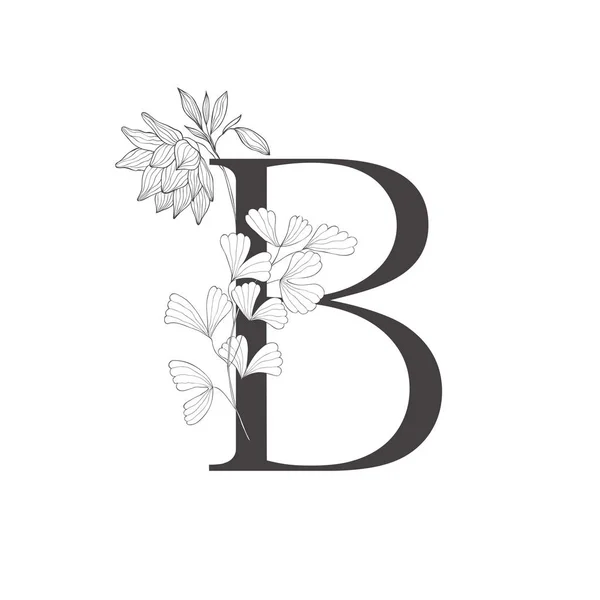 Alfabeto botánico floral. Carta con plantas y flores . — Vector de stock