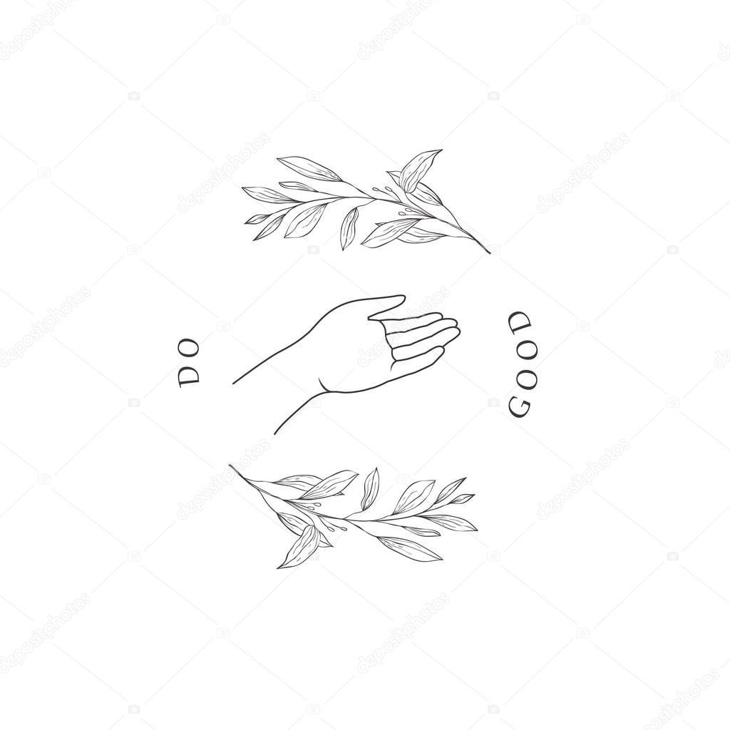 Line design elements of hand. Logo for packaging