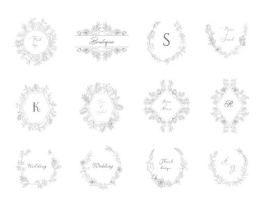 Bitki ile çiçek çerçeve. Tebrik kartı ve monogram için çiçek dekorasyonu.
