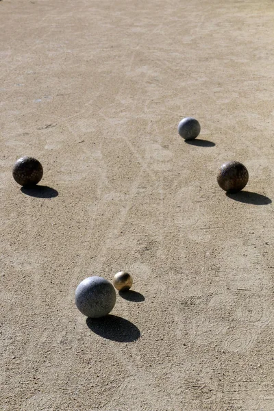 Bocce Balls Boccino Sand Playing Court — Stock Photo, Image
