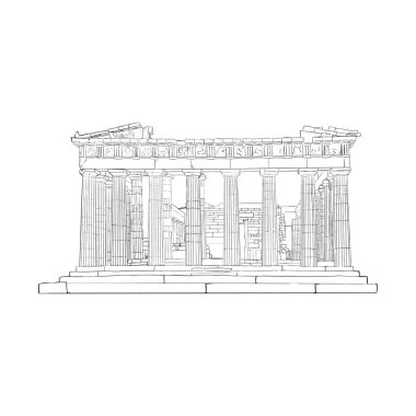 Parthenon.Acropolis siyah beyaz resmi el çekilmiş, 