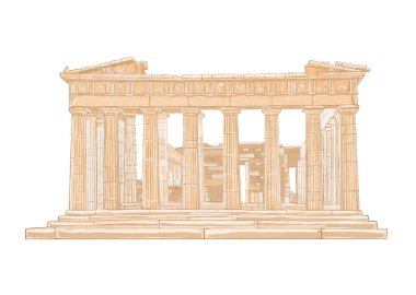 El Parthenon.Acropolis, Atina, Gre çekilmiş renkli çizimi