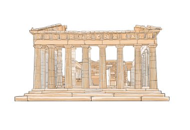 Hand drawn color illustration of Parthenon.Acropolis, Athens,Gre clipart