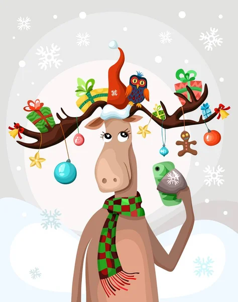 Kerst Elanden Vector Illustratie — Stockvector