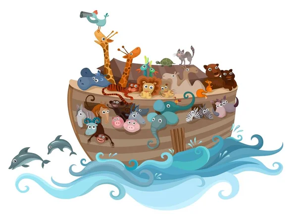 Sudaki Bir Nuh Gemisi Nin Çizimi — Stok Vektör