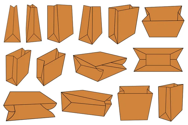 一套不同的棕色纸袋被隔离在白色 — 图库矢量图片