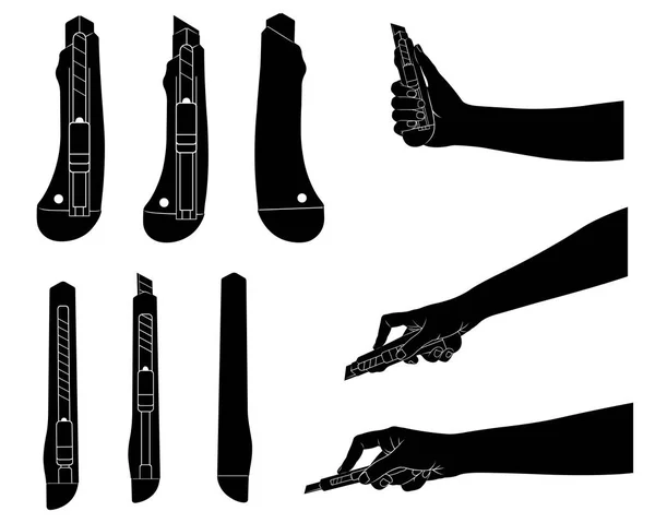 Set Diferentes Cuchillos Aislados Blanco — Archivo Imágenes Vectoriales