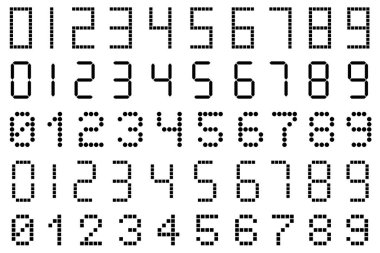 Beyaz izole dijital sayıların farklı türleri