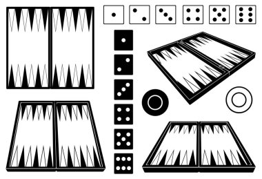 Set of different backgammon boards isolated on white clipart