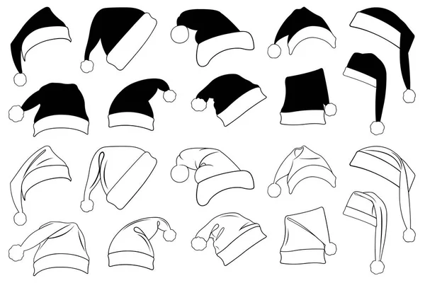 Ilustración Diferentes Sombreros Navidad Aislados Blanco — Archivo Imágenes Vectoriales