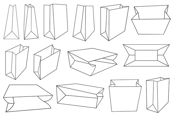 Abbildung Verschiedener Papiertüten Isoliert Auf Weiß — Stockvektor