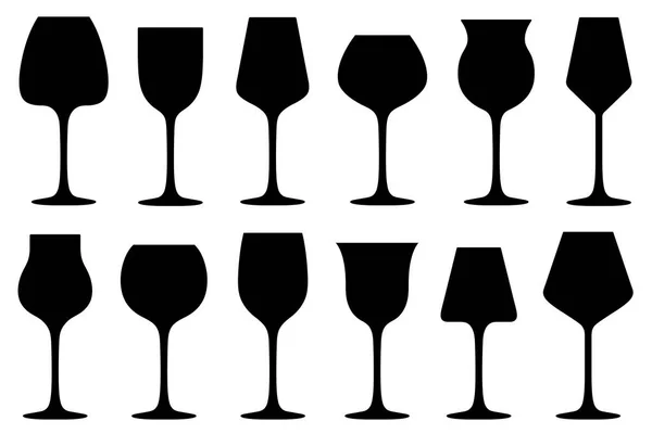 Set Diversi Bicchieri Vino Isolati Bianco — Vettoriale Stock