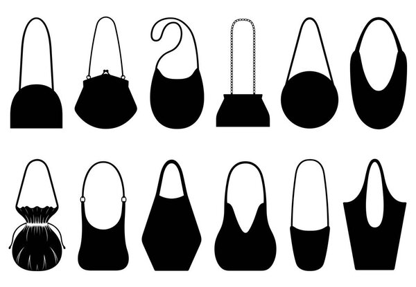 Set of different purses isolated on white