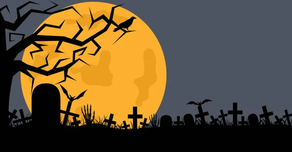 Ilustración Cementerio Con Luna Fondo — Archivo Imágenes Vectoriales